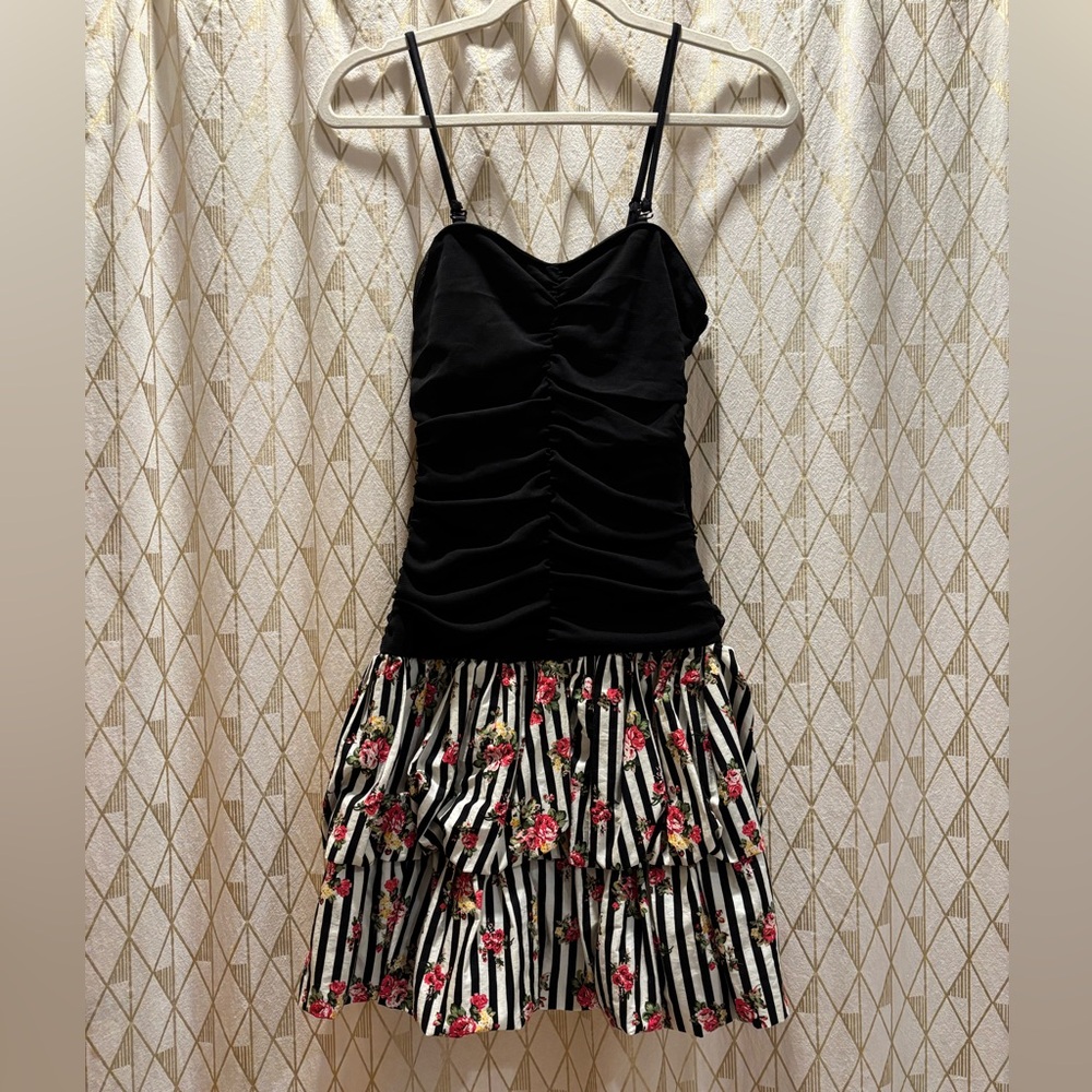 Black and Floral Striped Dress